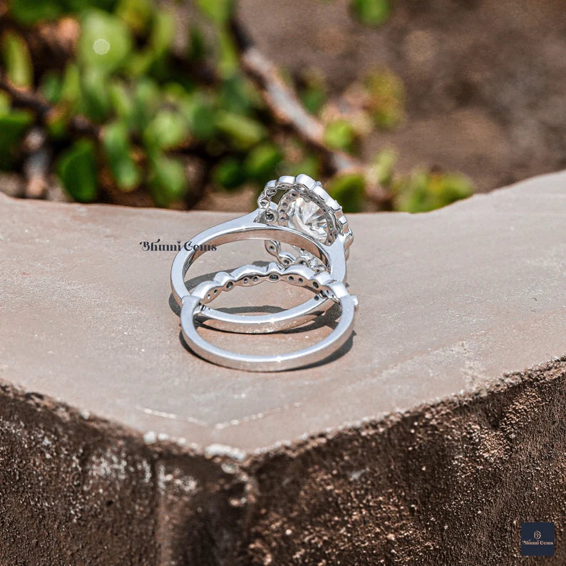 1 CT Oval Halo Moissanite Bridal Ring Set - view 6