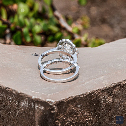 1 CT Oval Halo Moissanite Bridal Ring Set - view 6