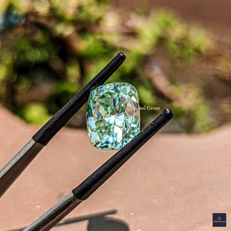 1CT-10CT Elongated Cushion Cut Light Green Colored Moissanite Loose for Engagement Ring - view 2