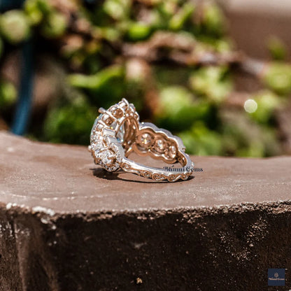 4 CT Cyan Blue Oval Halo Moissanite Engagement Ring - view 3