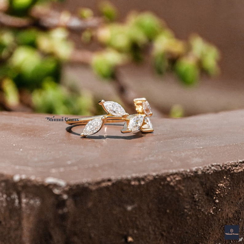 Leaf Style Marquise Moissanite Wedding Band - view 2