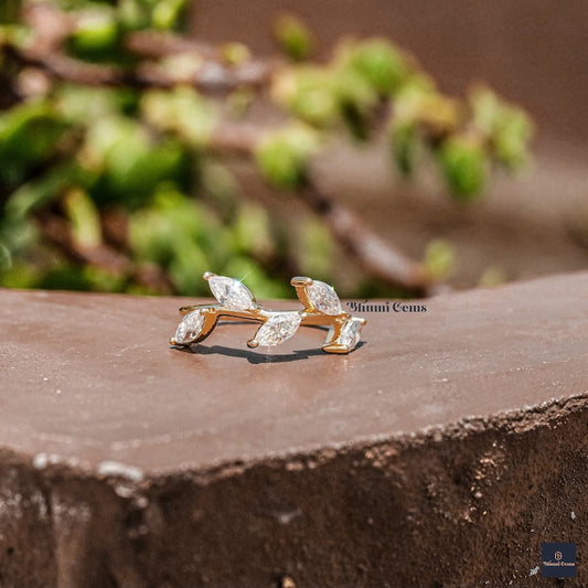 Leaf Style Marquise Moissanite Wedding Band