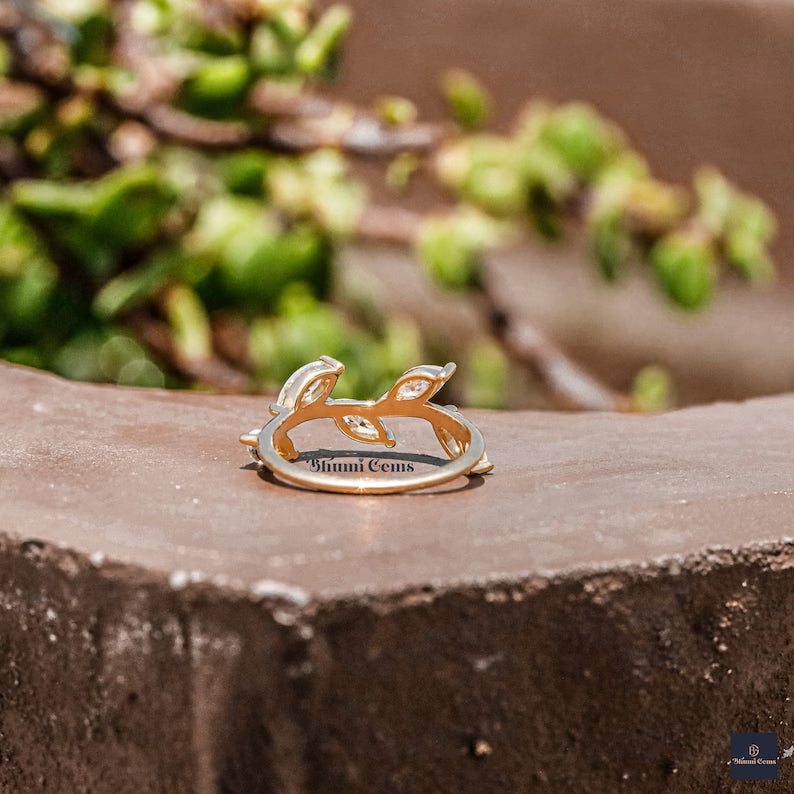Leaf Style Marquise Moissanite Wedding Band - view 6