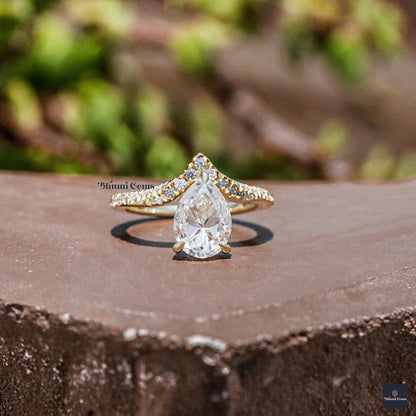 2 CT Pear Shaped Engagement Ring Chevron Band