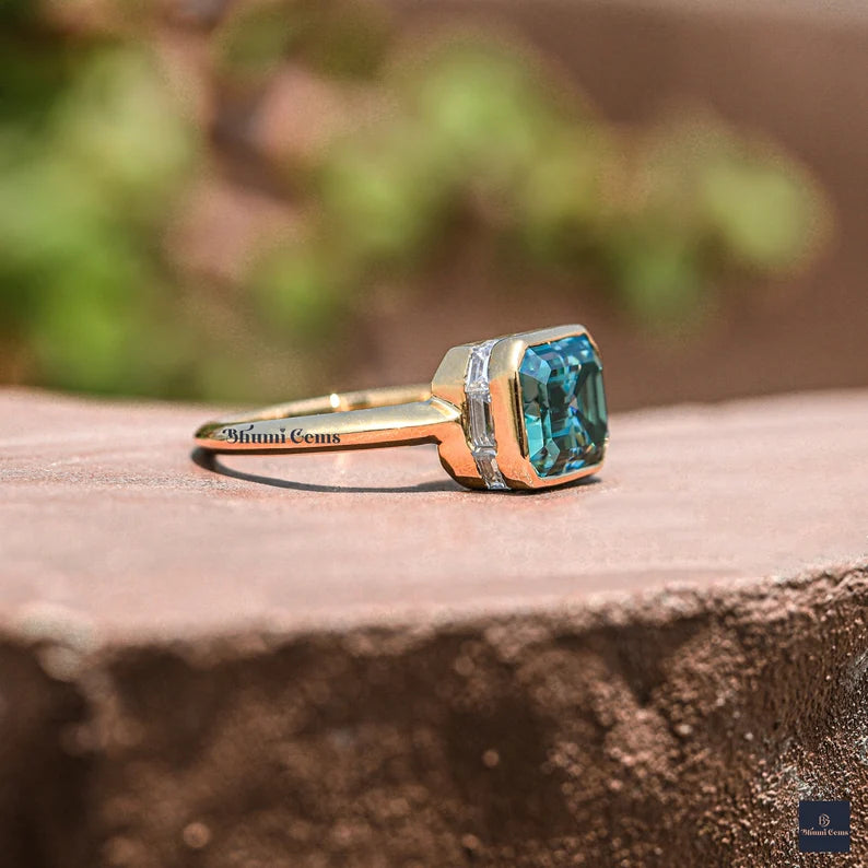 4 CT Blue Colored Emerald Moissanite Engagement Ring - view 6
