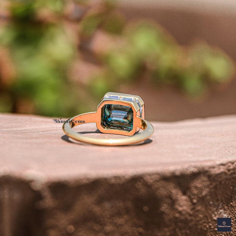 4 CT Blue Colored Emerald Moissanite Engagement Ring - view 5