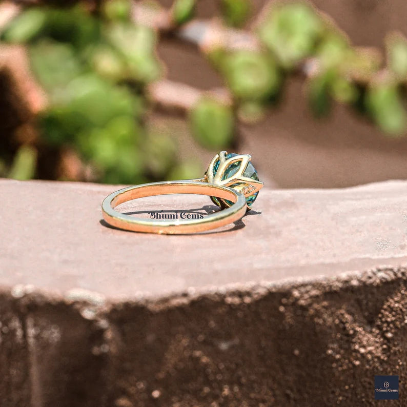 2 CT Portuguese Cut Blue-Green Moissanite Engagement Rings - view 5