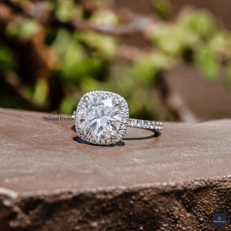 Halo Round Cut Moissanite Engagement Ring - view 3