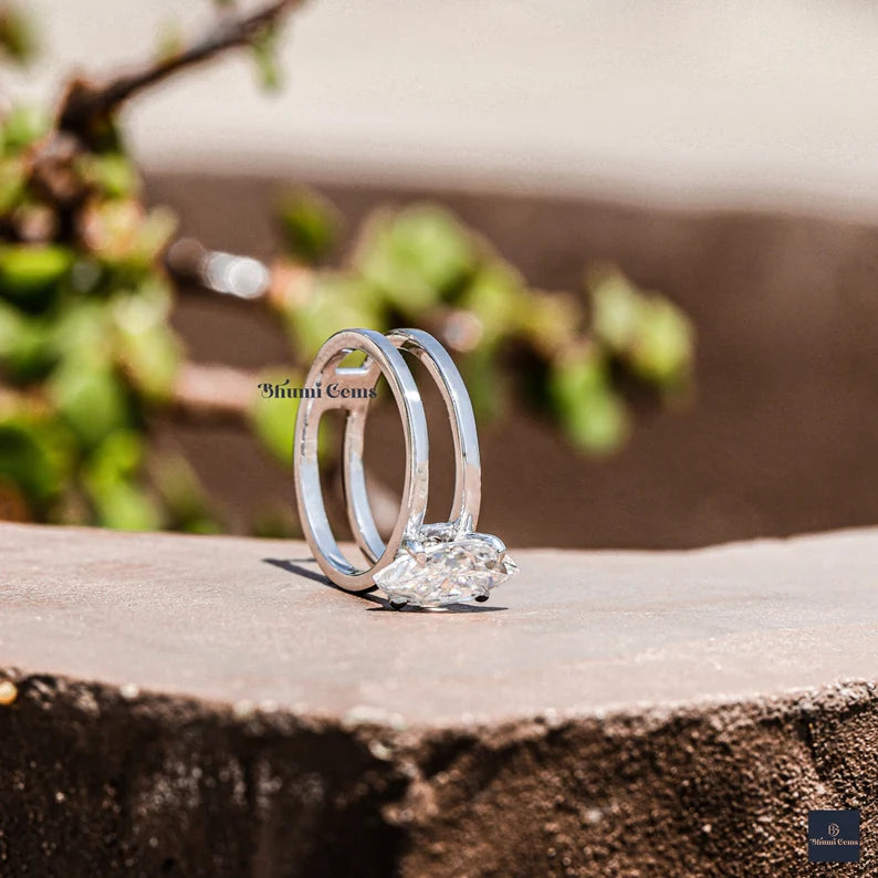 2 CT Marquise Moissanite Engagement Ring - view 2