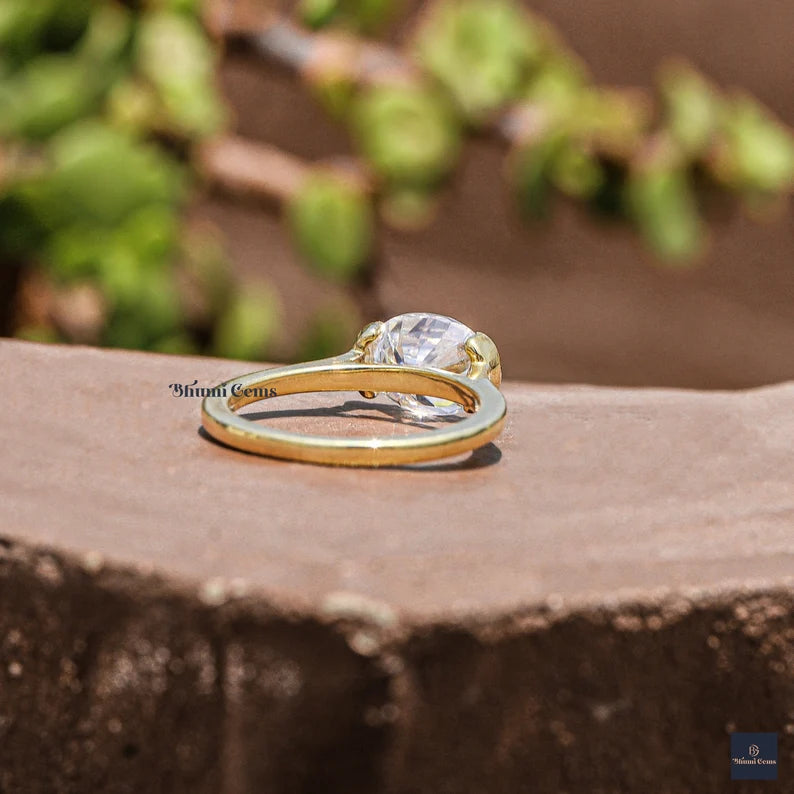Half Bezel 2 CT Oval Moissanite Engagement Ring - view 5