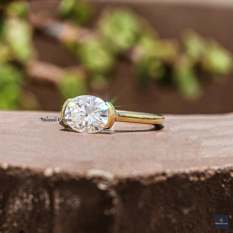 Half Bezel 2 CT Oval Moissanite Engagement Ring - view 4