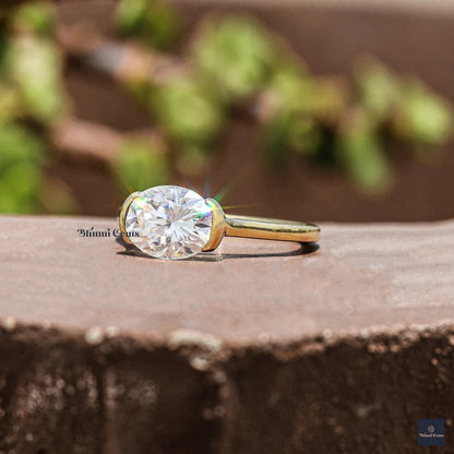 Half Bezel 2 CT Oval Moissanite Engagement Ring - view 4