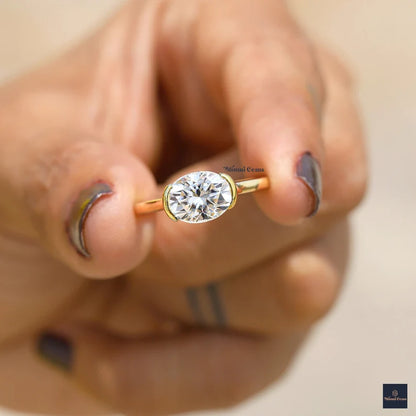 Half Bezel 2 CT Oval Moissanite Engagement Ring - view 2
