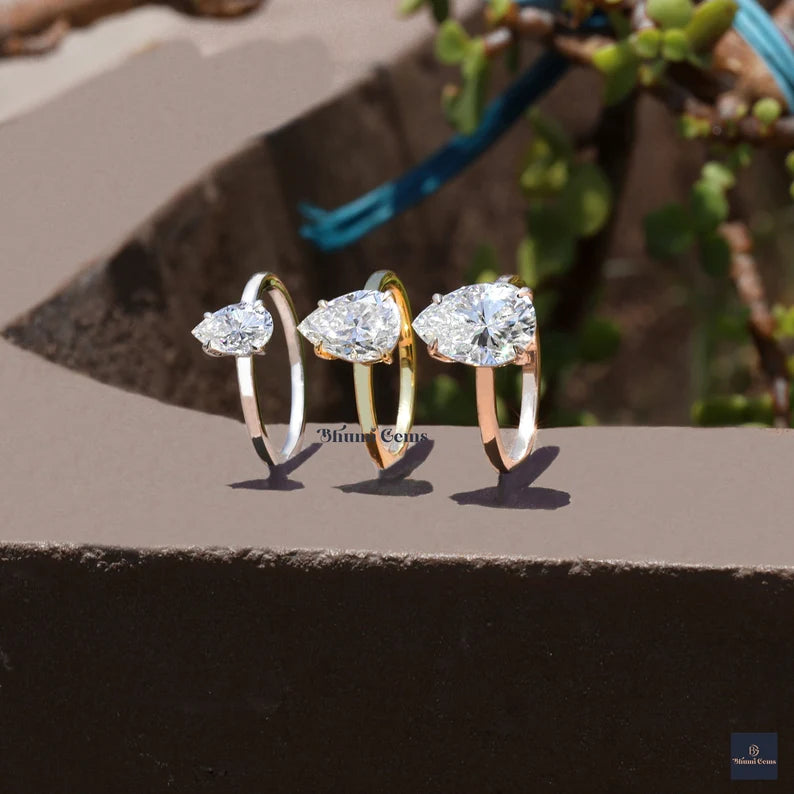 1/2/3 CT Pear Shaped Moissanite Engagement Rings - view 3