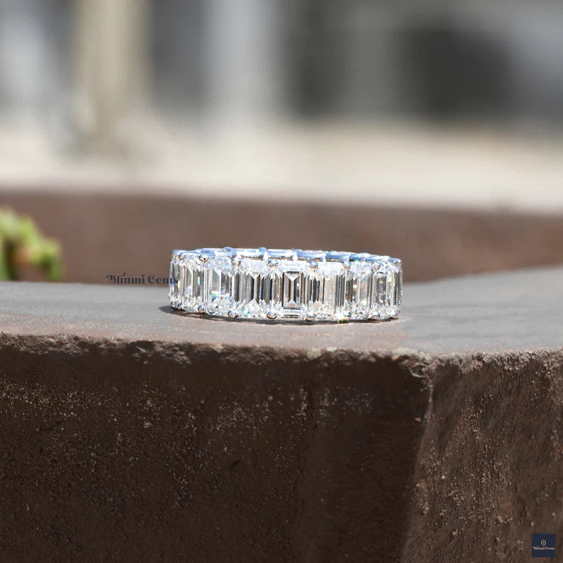 Emerald Cut Moissanite Full Eternity Wedding Band