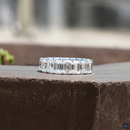 Emerald Cut Moissanite Full Eternity Wedding Band