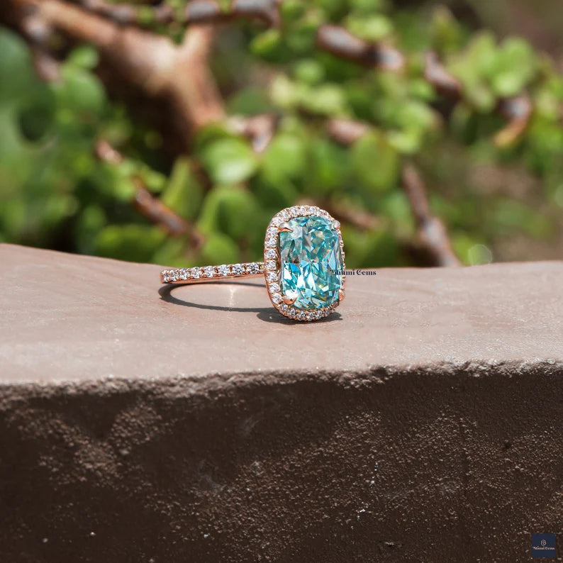 5 CT Elongated Cushion Blue Moissanite Engagement Ring - view 4