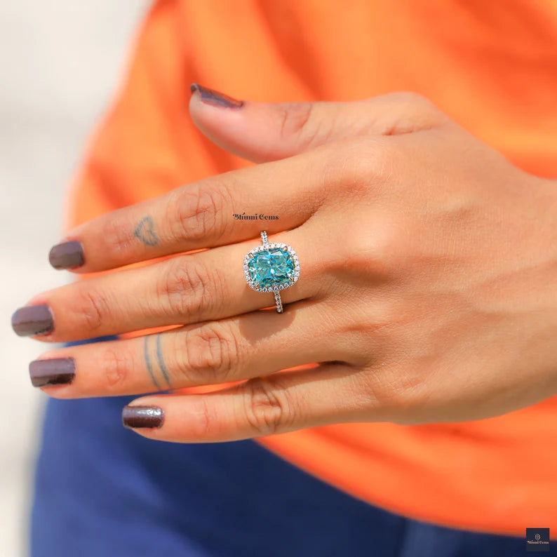 5 CT Elongated Cushion Blue Moissanite Engagement Ring - view 3