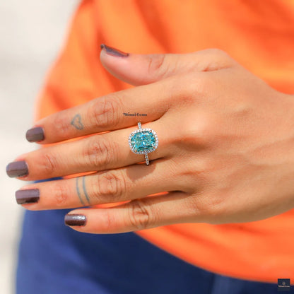 5 CT Elongated Cushion Blue Moissanite Engagement Ring - view 3