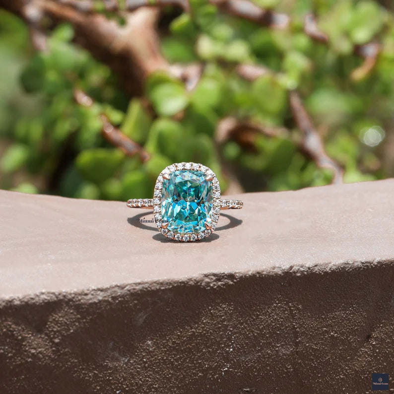 5 CT Elongated Cushion Blue Moissanite Engagement Ring