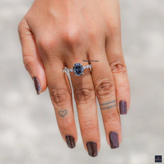 Antique Vintage Style 3 CT Oval Cut Grey Moissanite Engagement Ring - view 2