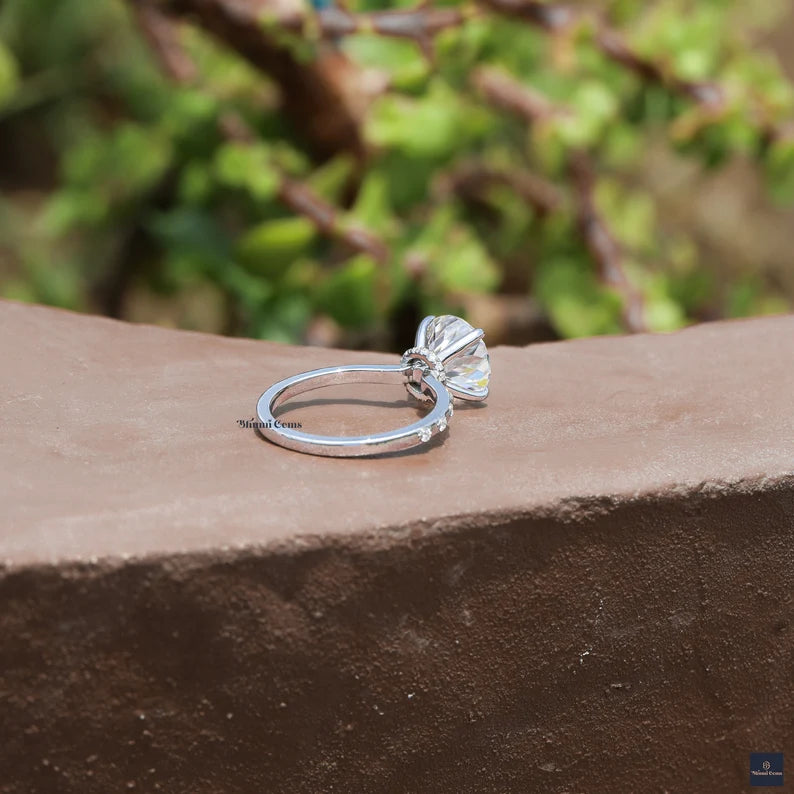 3 CT Portuguese Cut Colorless Moissanite Ring - view 5