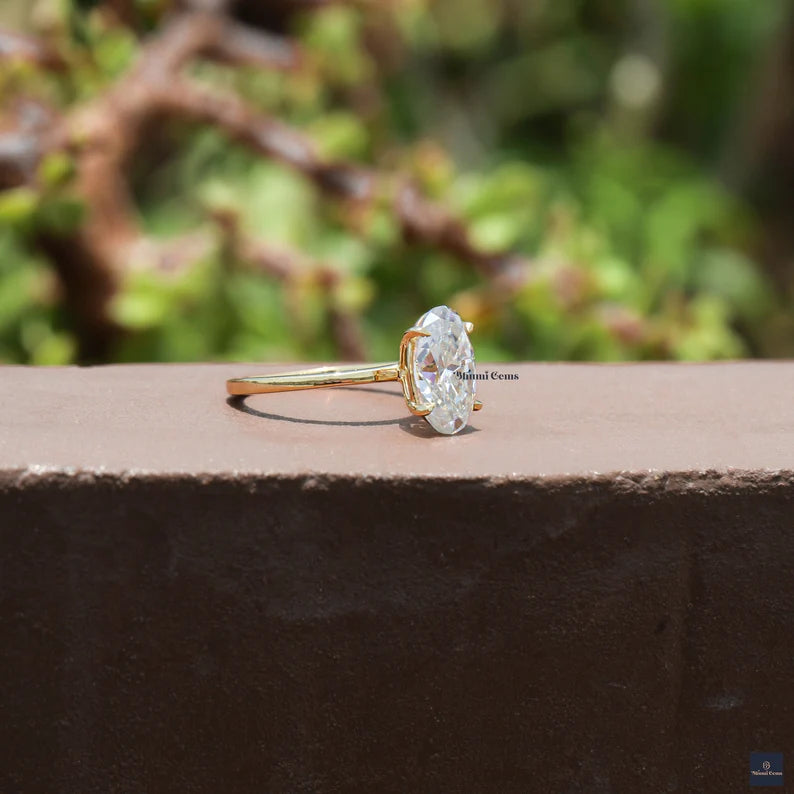 3 CT Elongated Oval Moissanite Solitaire Ring - view 5