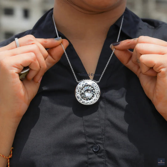 Huge Moissanite Pendant for Wedding 100 CT Portuguese Cut Engagement Pendant with Chain Bezel Set Pendant - view 2