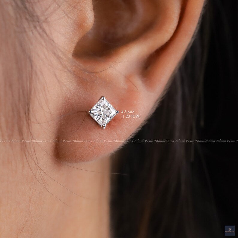 Moissanite Stud Earrings Princess Cut Earrings - view 5