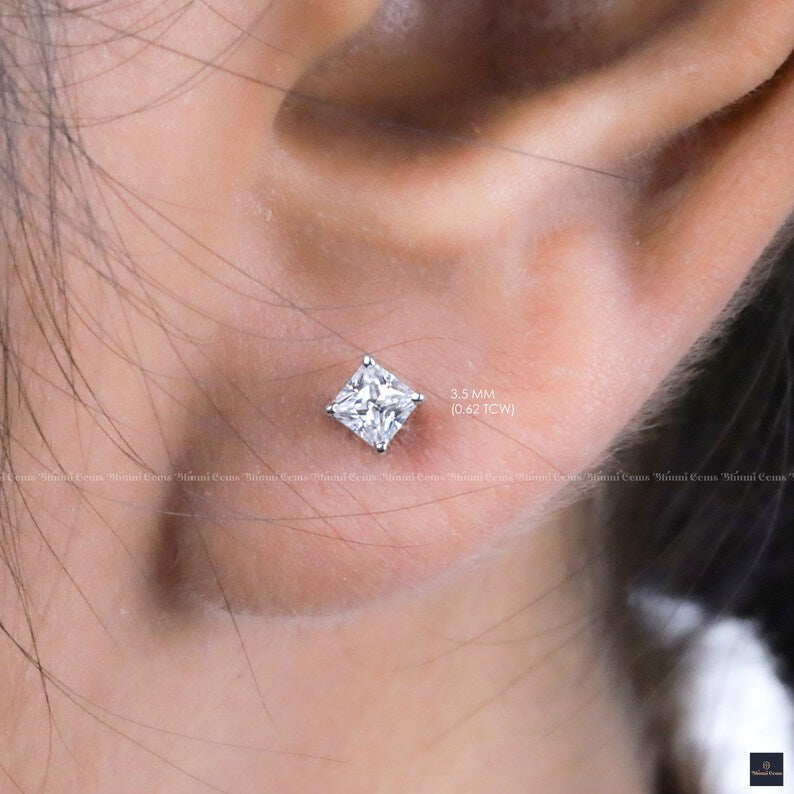 Moissanite Stud Earrings Princess Cut Earrings - view 4