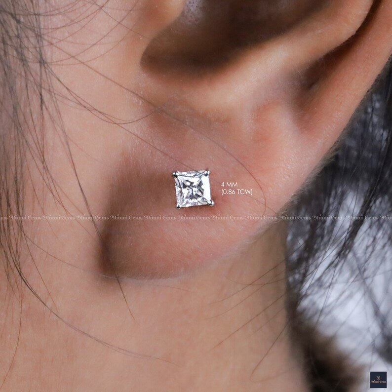 Moissanite Stud Earrings Princess Cut Earrings - view 3
