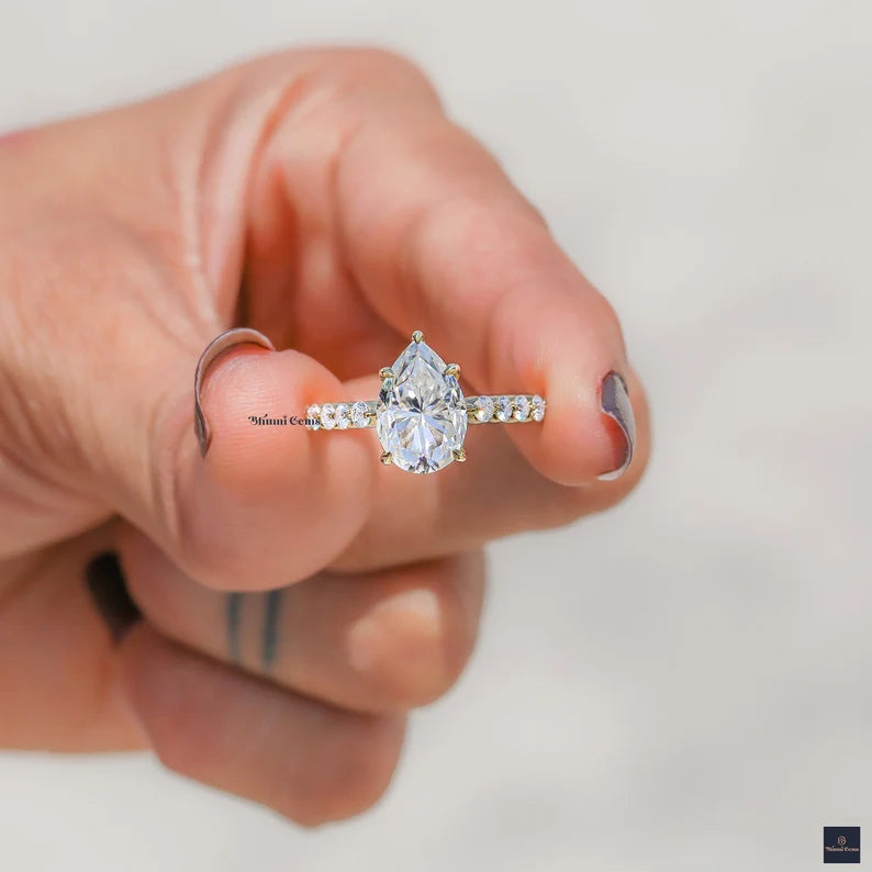 3 CT Pear Shaped Moissanite Engagement Ring - view 3