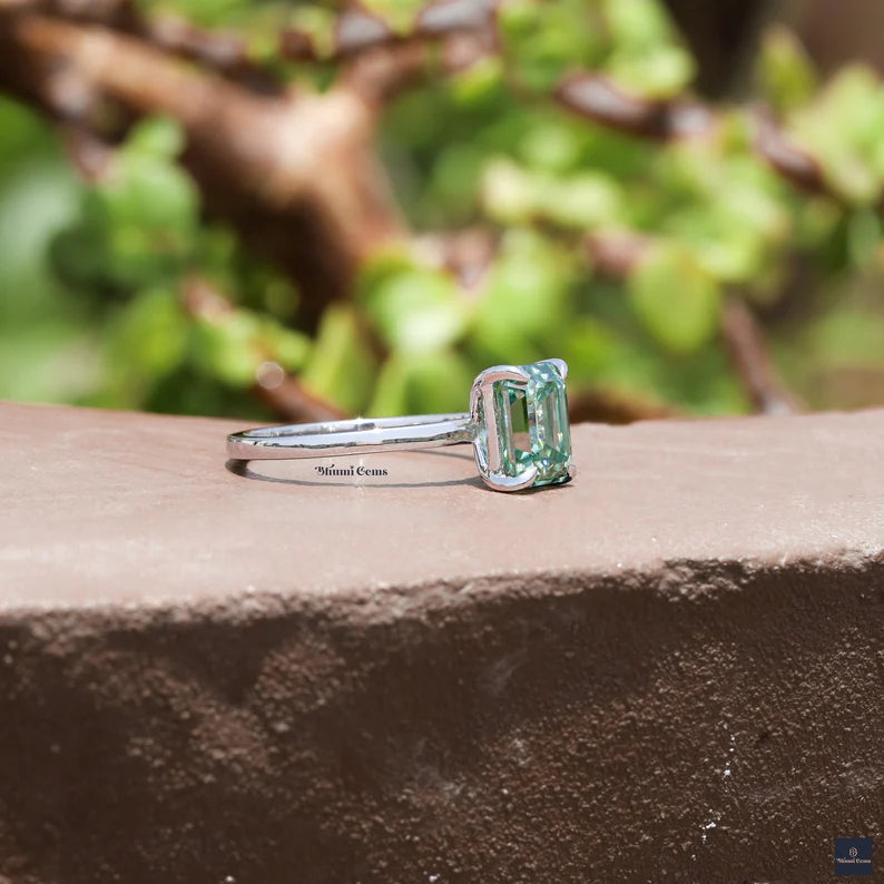 2 CT Light Green Emerald Moissanite Ring - view 4