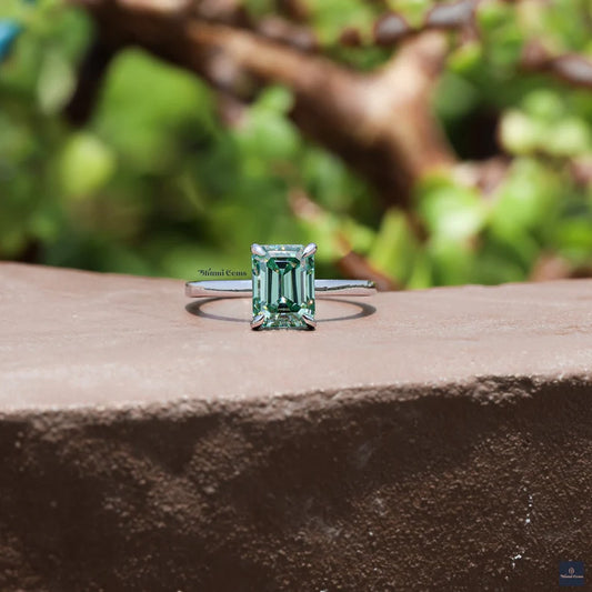 2 CT Light Green Emerald Moissanite Ring - view 2