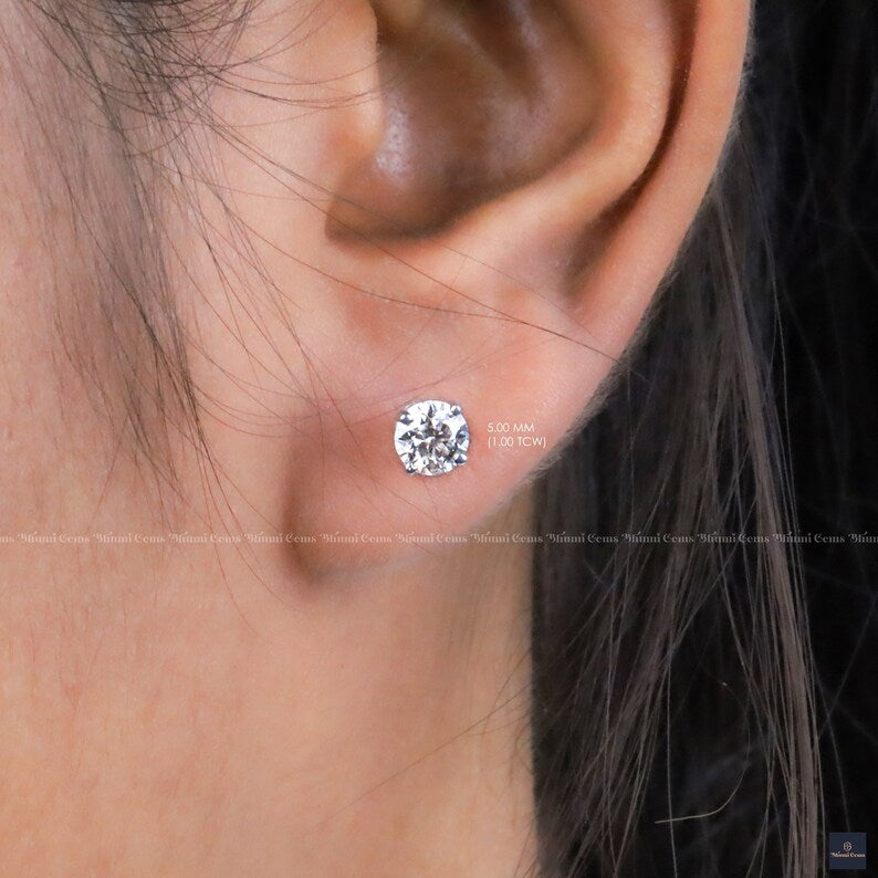 Round Moissanite Stud Earrings - view 3