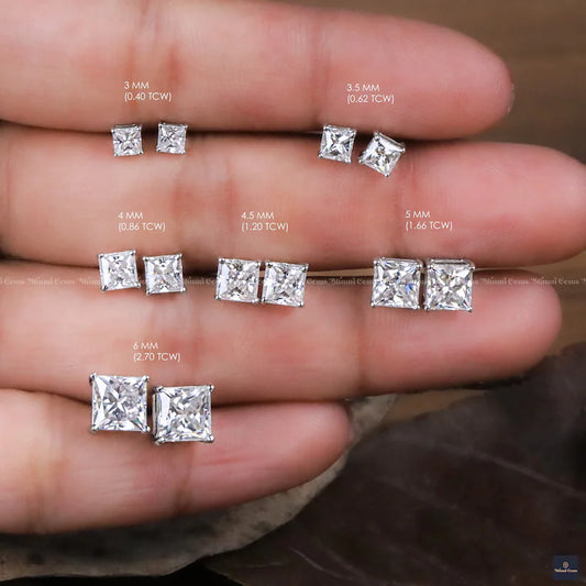Princess Cut Moissanite Solitaire Stud Earrings