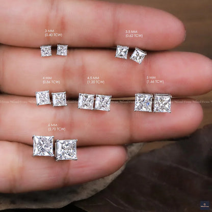 Moissanite Stud Earrings Princess Cut Diamond