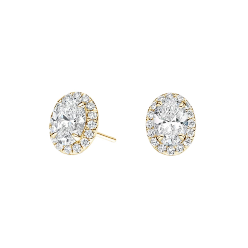 2 TCW Oval Cut Lab Grown Diamond Earring 4-Prong Halo Stud Diamond Earrings - view 1