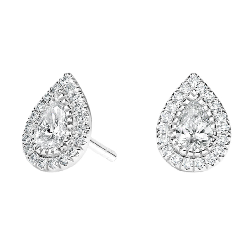 1.5 TCW Pear Cut Lab Grown Diamond Earring Bezel Halo Stud Diamond Earring - view 1