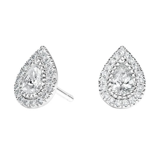 1.5 TCW Pear Cut Lab Grown Diamond Earring Bezel Halo Stud Diamond Earring - view 1