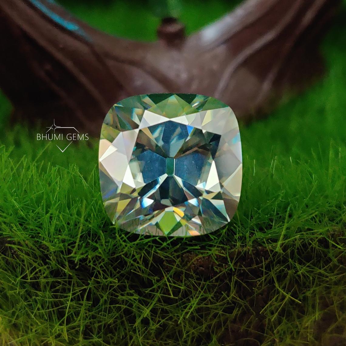 Light Blue Antique Cushion Cut Loose Moissanite Diamond Gemstone Engagement Wedding Bridal Ring - view 2