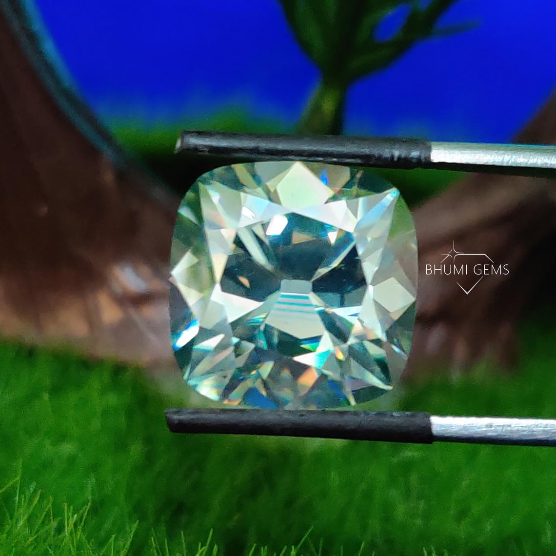 Light Blue Antique Cushion Cut Loose Moissanite Diamond Gemstone Engagement Wedding Bridal Ring - view 4