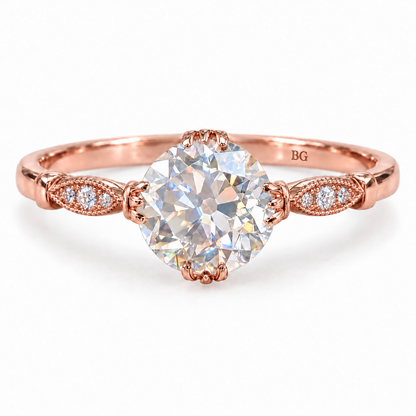 3.14 TCW Round Old European Cut Moissanite Vintage Engagement Ring - Rose gold - front view