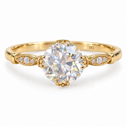 3.14 TCW Round Old European Cut Moissanite Vintage Engagement Ring - Yellow gold - front view