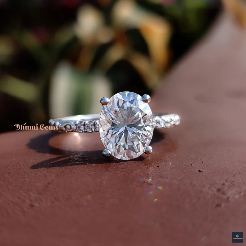 3CT Oval Cut Moissanite Engagement Ring