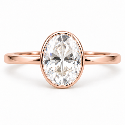Oval Moissanite Engagement Ring - Bezel Set - Rose gold - front view