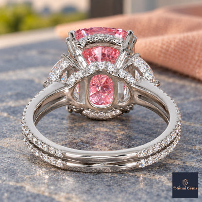 Pink Elongated Cushion Cut Lab Grown Diamond Engagement Ring - Half Moon Split Shank in white gold, gallery view