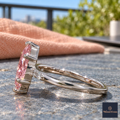 Pink Marquise Cut Lab Grown Diamond Engagement Ring - Round Accents in white gold, side view