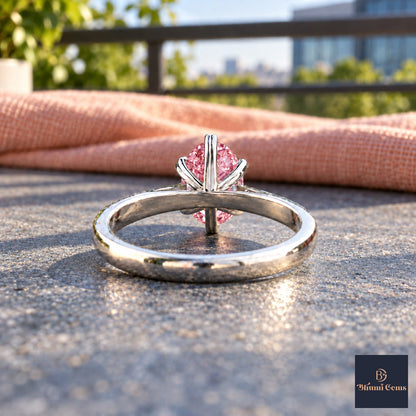 Pink Oval Cut Lab Grown Diamond Engagement Ring - Heart Prong Solitaire in white gold, gallery view