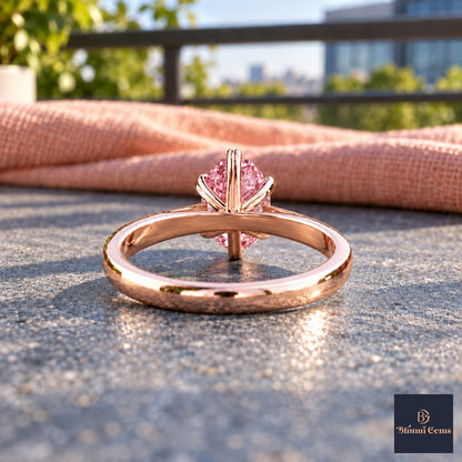 Pink Oval Cut Lab Grown Diamond Engagement Ring - Heart Prong Solitaire in rose gold, gallery view
